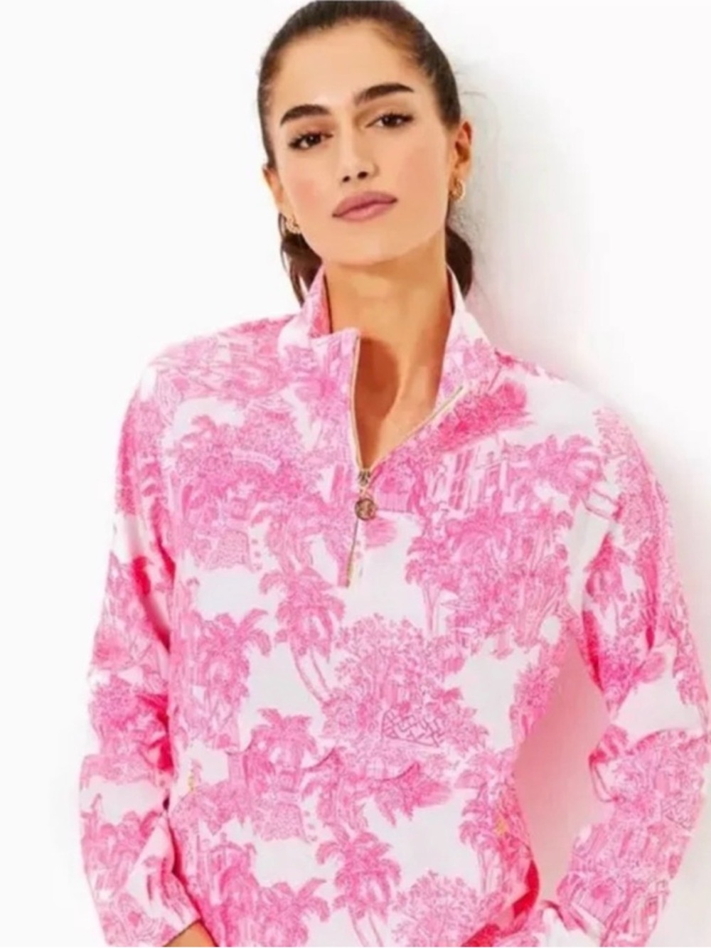 Lilly Pulitzer “Resort White Palm Beach Anniversary Toile” Quarter-Zip Pullover